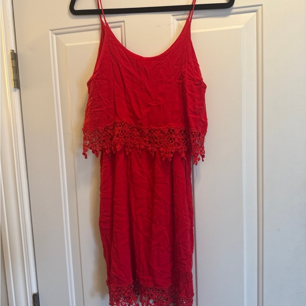 Red Lace Trim Dress